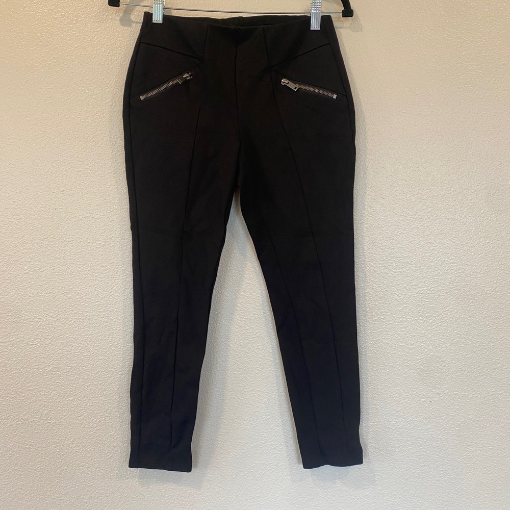 One5One Womens Black Moto Ponte Leggings Front Seam Zipper Detail Small OR3070